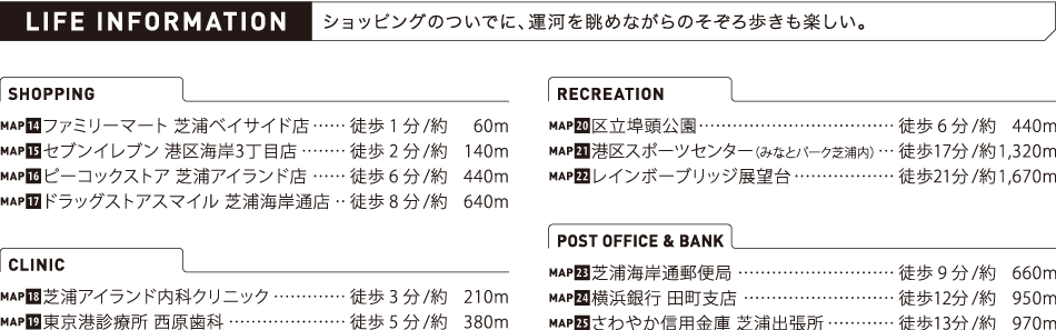 LIFE INFORMATION ショッピングのついでに、運河を眺めながらのそぞろ歩きも楽しい。